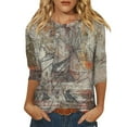 thumbnail image 1 of Womens Tops 3/4 Sleeve Trendy Floral Printed Crewneck Tee Shirts Summer Casual Loose Fit Workout Pullover Blouses, 1 of 5