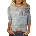 thumbnail image 1 of Womens Tops 3/4 Sleeve Trendy Floral Printed Crewneck Tee Shirts Summer Casual Loose Fit Workout Pullover Blouses, 1 of 5