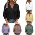 thumbnail image 1 of Womens Tops 3/4 Sleeve V Neck Shirts Dressy Casual Tunic Blouses Summer Tees Black L, 1 of 6