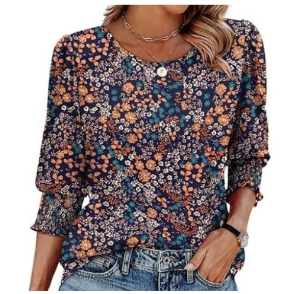 Womens Tops 3/4 Sleeve with Buttons Dressy Casual Blouses Summer Outfits Beach Vacation Plus Size Spring Clothes