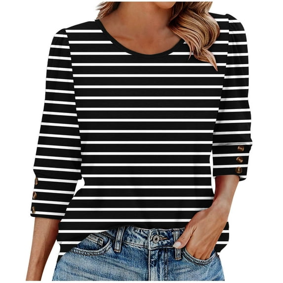 Womens Tops 3/4 Sleeve with Buttons Dressy Casual Blouses Summer Outfits Beach Vacation Plus Size Spring Clothes