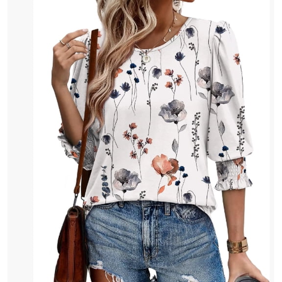 Womens Tops 3/4 Sleeve with Buttons Dressy Casual Blouses Summer Outfits Beach Vacation Plus Size Spring Clothes