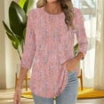 thumbnail image 1 of Womens Tops 3/4 Sleeved Round Neck Printed Casual Top T-shirt Pink S,Blouse for Women, 1 of 5