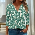 thumbnail image 1 of Womens Tops 3/4 Sleeves Floral Printed T-shirt Blouse V-Neck Casual Tops,Tops for Women Green, 1 of 6