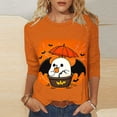 thumbnail image 1 of Womens Tops 3/4 Sleeves Halloween Printed Round Neck T-shirt Casual Blouse Orange M, 1 of 5