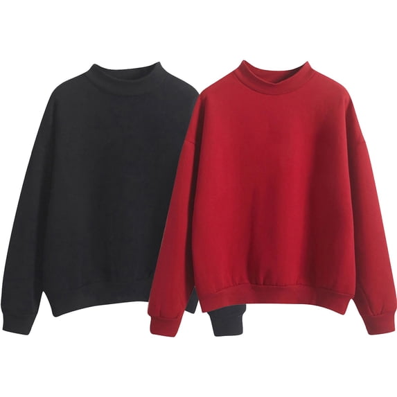 Womens Tops Autumn Loose Thick Fleece Lined High Collar Two Piece Sweatshirt for Women Beige L