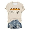thumbnail image 1 of Womens Tops Autumn Pumpkin Embroidery Print T-Shirt Cute Graphic Short Sleeve Crew Neck Tee Soft Breathable Blend Fabric L Sweaters For Women, 1 of 4