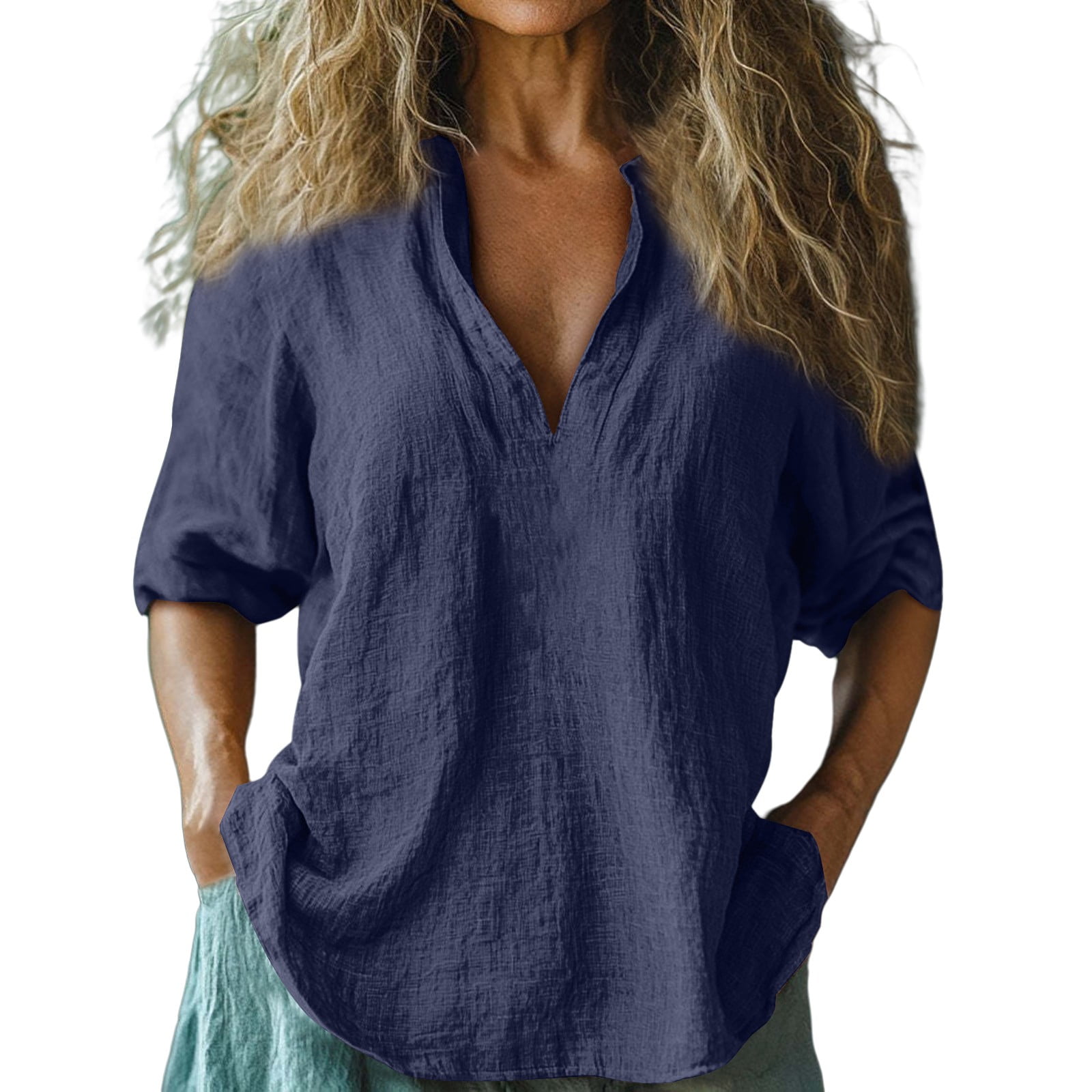 Womens Tops Baggy Cotton Linen Tops Stylish Print Blouse For Plus Size ...