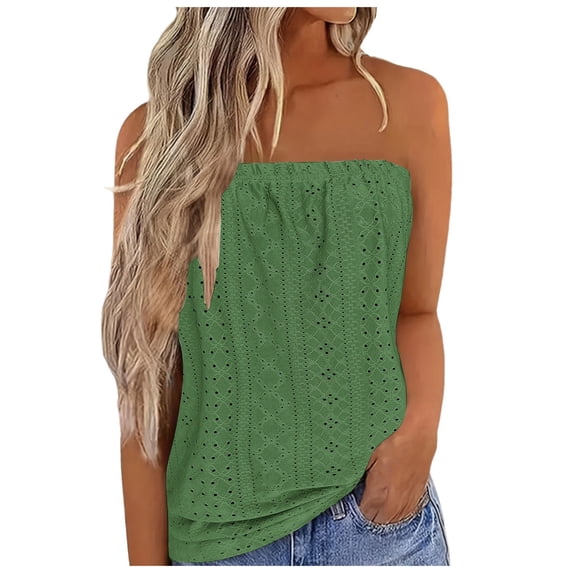 Womens Tops Bandeau Sleeveless Tops Sexy Stretch Tube Top Off Shoulder Top Casual Beach Strapless Top Party Loose Backless Top on Sale