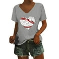 thumbnail image 1 of Womens Tops Baseball Print V-Neck Short Sleeve Top Trendy, 1 of 6