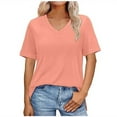 thumbnail image 1 of Womens Tops Basic Summer V Neck T Shirts Short Sleeve Dressy Casual Loose Fit Cute Tee Clothes Trendy Fashion Outfits Orange S, 1 of 6