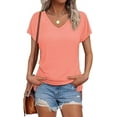 thumbnail image 1 of Womens Tops Basic Summer V Neck T Shirts Short Sleeve Dressy Casual Loose Fit Solid Color Tee Clothes Trendy Fashion Outfits, 1 of 5