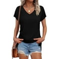 thumbnail image 1 of Womens Tops Basic Summer V Neck T Shirts Short Sleeve Dressy Casual Loose Fit Solid Color Tee Clothes Trendy Fashion Outfits, 1 of 5