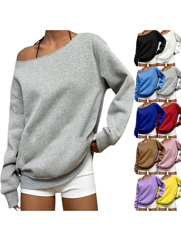 Womens Tops Beach Vacation Fashion Clothes 2026 Women's Fashion Casual Ladies Solid Long Sleeve Tops Blouse Sweatshirts Gray Xxs