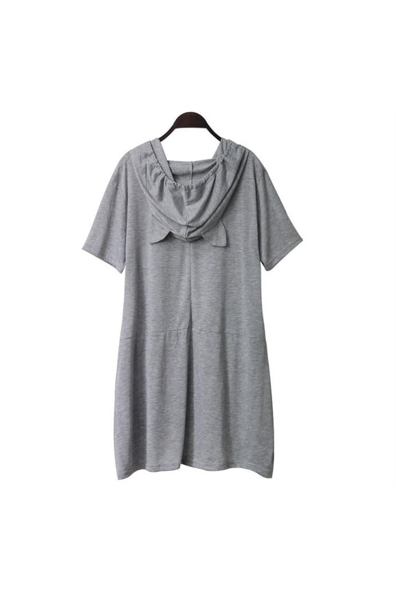 Womens Tops Blouse Cat Ear Pocket Short Casual Top Shirt Solid Sleeves Hooded Women Women's Blouse
