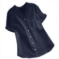 thumbnail image 1 of Womens Tops Blouse Cotton linen Short Sleeve Shirt Button Down Tops Casual Shirts, 1 of 4