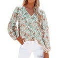thumbnail image 1 of Womens Tops Blouse Petal Long Sleeve Shirt Floral Shirt Casual Shirt For V Neck Tee Shirts Tops Shirts for Women Green L, 1 of 6