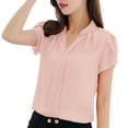 thumbnail image 1 of Womens Tops Blouse Summer Work Office V Neck Short Sleeve Solid Chiffon Plus Shirt Top Shirt, 1 of 4