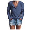 thumbnail image 1 of Womens Tops Blouses Knit Tunic Loose Long Sleeve Button Up V Neck Shirts for Women Trendy, 1 of 6