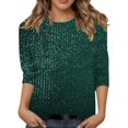 thumbnail image 1 of Womens Tops Blouses Loose Round Neck Sequined Three Quarter Sleeves Commuting Plus Size Womens Clothing,Green,M, 1 of 6