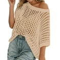thumbnail image 1 of Womens Tops Blouses Neck Short Sleeve Sweater Crochet Out Knit Pullover Cover Up Womens Tee, 1 of 6