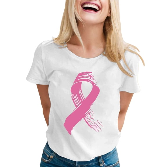 Womens Tops Blouses V Neck Breast Cancer Awareness Soft Comfortable Plus Size Womens Clothing,White,S