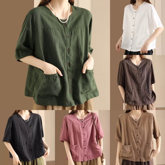 Womens Tops Boho Cotton Linen Classic Teacher Shirt Stretch Boho Chiffon Spring Fall Tops 2026, Red,ML=2