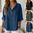 thumbnail image 1 of Womens Tops Boho Loose Fit Casual Denim Shirt For Soft Button Down Short Sleeve Top Blouse Fashion Clothes, 1 of 7