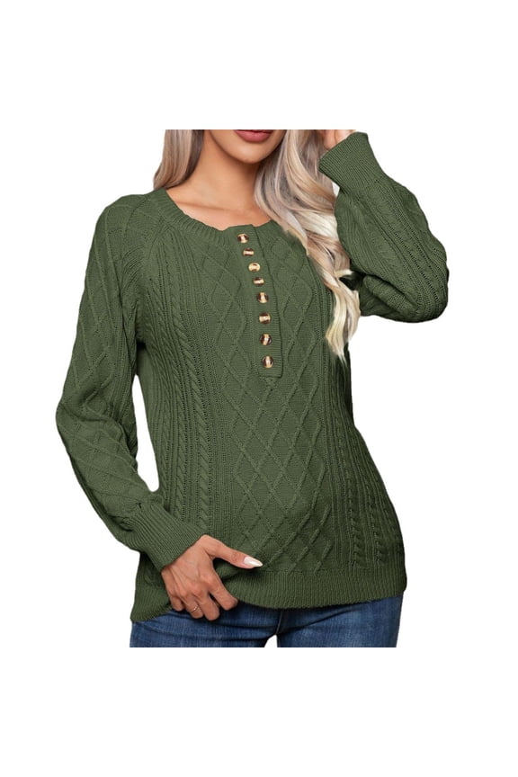 Womens Tops Button Down Long Sleeve Crewneck Turtleneck Textured Yarn Womens New Clothing,Green,M