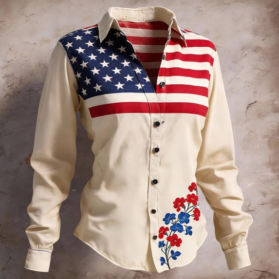 Womens Tops Casual 250Th Anniversary National Flag Blouse Patriotic American Flag Shirt