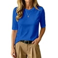 thumbnail image 1 of Womens Tops Casual 3/4 Sleeve Basic Crew Neck T Shirts Loose Fit Tunic Blouses Summer Tees(Blue,M), 1 of 4