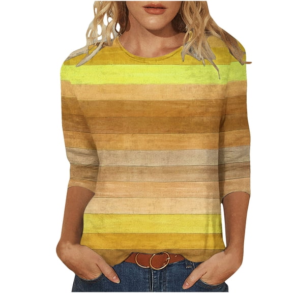 Womens Tops Casual 3/4 Sleeve Crew Neck Shirts Loose Fit Tunic Blouses Fall Summer Tees