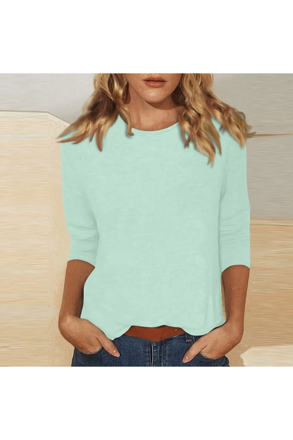Womens Tops Casual 3/4 Sleeve Crew Neck Shirts Loose Fit Tunic Blouses Summer Tees