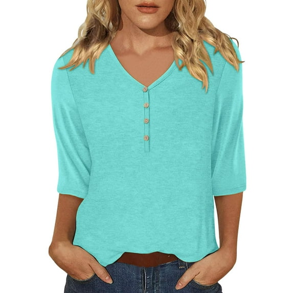 Womens Tops Casual 3/4 Sleeve T Shirts V Neck Tunic Tops Cute Tees Blouses Loose Fit Business Work Tee Top Blouses For Women