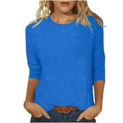 Womens Tops Casual 3/4 Sleeves,Summer Shirts for Women 2024 Trendy Dressy Blouses Trendy Crew Neck T-Shirts Tops