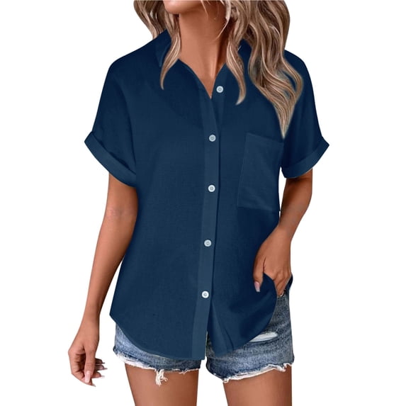 Womens Tops Casual Batwing Short Sleeve Pocket Patched Collar Shirt Woven Fabric Cotton Regular Fit For Spring Summer Fall Beach Date Machine Washable 2Xl Sweaters For Women