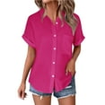 thumbnail image 1 of Womens Tops Casual Batwing Short Sleeve Pocket Patched Collar Shirt Woven Fabric Cotton Regular Fit For Spring Summer Fall Beach Date Machine Washable M Sweaters For Women, 1 of 9