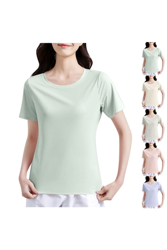 Womens Tops Casual Casual OverSolid Round-Neck Hooded Short Sleeve Blouse T-Shirts