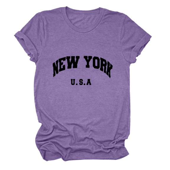 Womens Tops Casual Classic Round Neck Short Sleeve Soft Basic Comfort Beach Vacation Clothes for Women,Purple,S