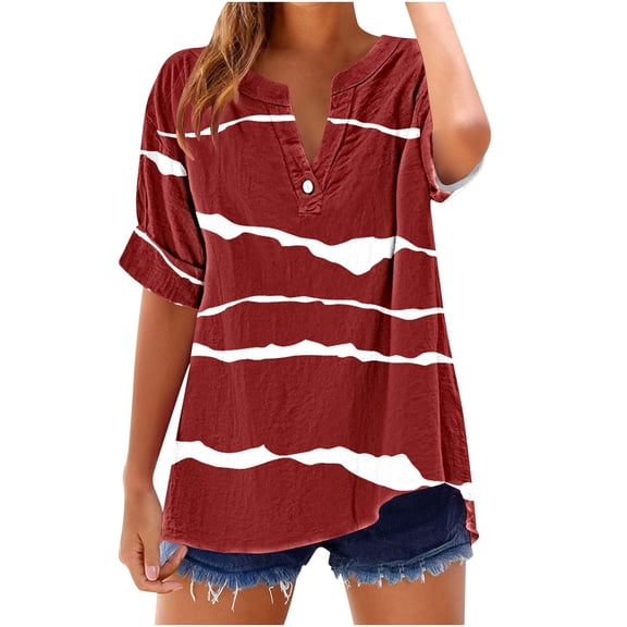 Womens Tops Casual Tops for Women, Shirts for Women 2025 Summer Casual V Neck Button Down Blouses Vacation Short Sleeve Office Work Henley Tops