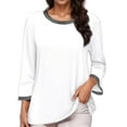 thumbnail image 1 of Womens Tops Casual Color Block Ribbed Crew Neck Short Sleeve Blouses,White,S, 1 of 3