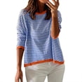 thumbnail image 1 of Womens Tops Casual Color Block Striped Knit Pullover Sweaters Long Sleeve Crew Neck Loose Lightweight Fall Tshirts Fashion Blouse 2025, 1 of 4