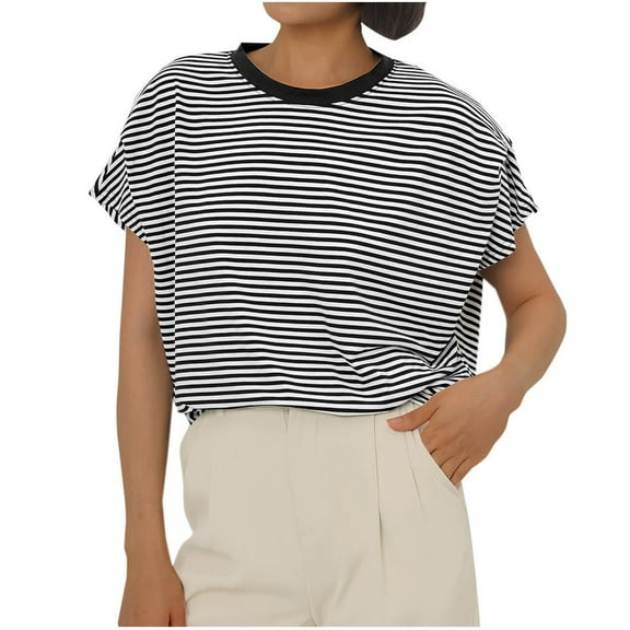 Womens Tops Casual Cotton Short Sleeve Crew Neck Shirts for Women Fashion Casual Loose Basic Tshirt Blouses (Black L)