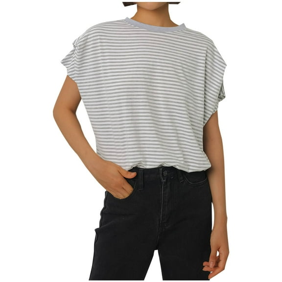 Womens Tops Casual Cotton Short Sleeve Crew Neck Shirts for Women Fashion Casual Loose Basic Tshirt Blouses (Gray L)