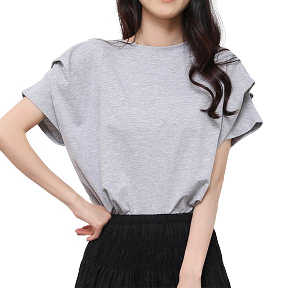 Womens Tops Casual Cotton Short Sleeve Crew Neck Shirts for Women Fashion Casual Loose Basic Tshirt Blouses (Gray M)