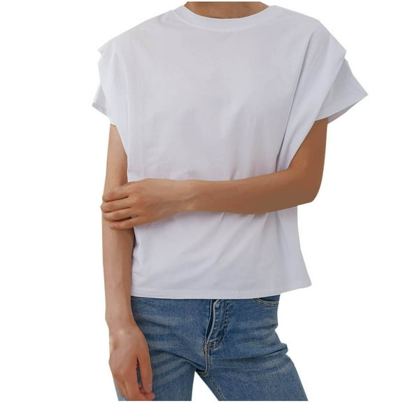 Womens Tops Casual Cotton Short Sleeve Crew Neck Shirts for Women Fashion Casual Loose Basic Tshirt Blouses (White L)