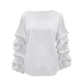 thumbnail image 1 of Womens Tops Casual Crewneck Long Lantern Sleeve Self Tie Blouses Solid Tunic Shirts 2025, 1 of 7