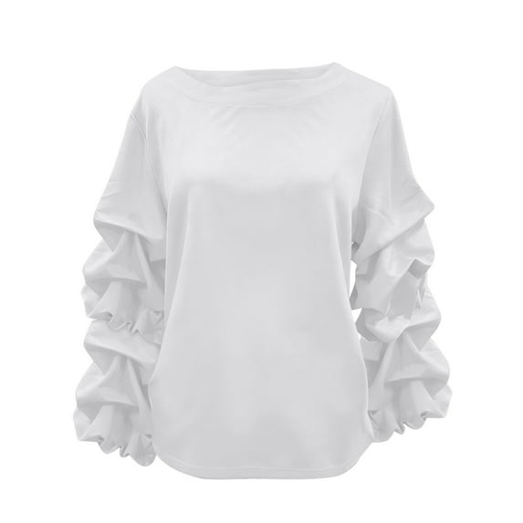 Womens Tops Casual Crewneck Long Lantern Sleeve Self Tie Blouses Solid Tunic Shirts 2025
