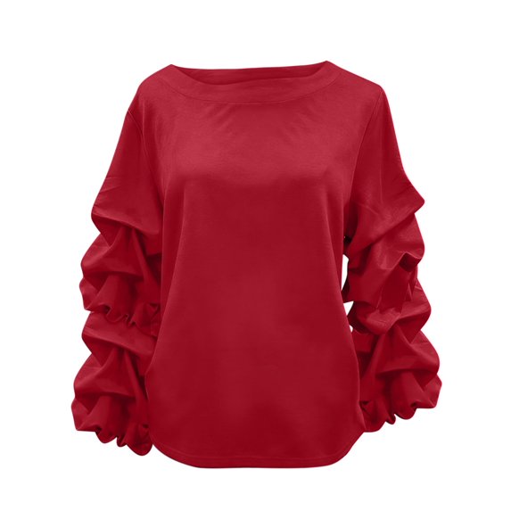 Womens Tops Casual Crewneck Long Lantern Sleeve Self Tie Blouses Solid Tunic Shirts 2025