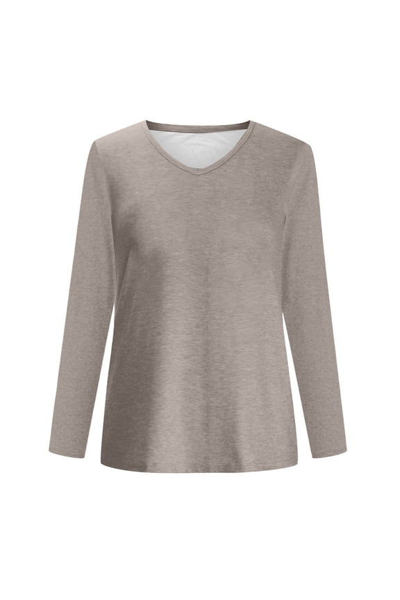 Womens Tops Casual Crewneck Long Sleeve Soft Basic Relaxed Fit Comfort Rugby Shirt for Women,Khaki,M